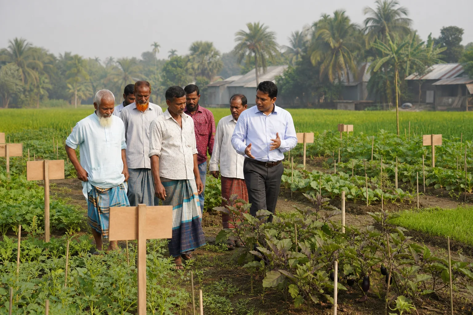 মাঠ দিবসে প্রদর্শনী প্লট ঘুরে দেখছেন কৃষকেরা